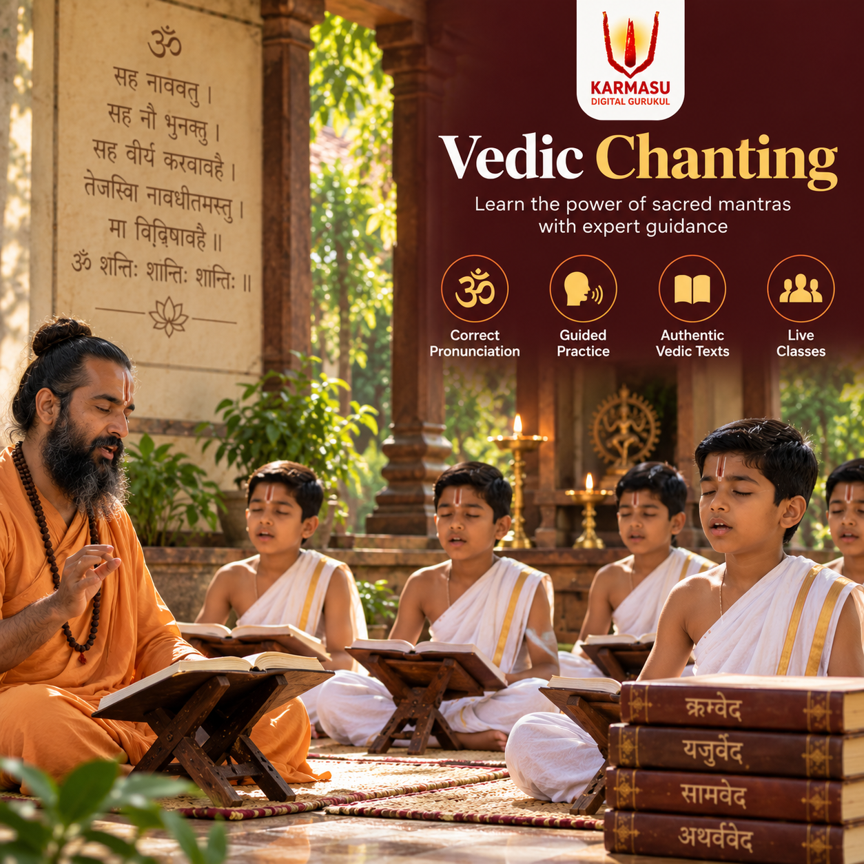 Learning Vedic chanting with proper pronunciation and rhythm